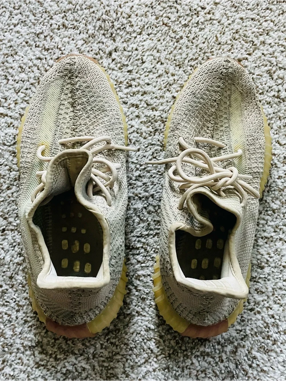 adidas Beige Knit Sneakers with Yellow Outsole